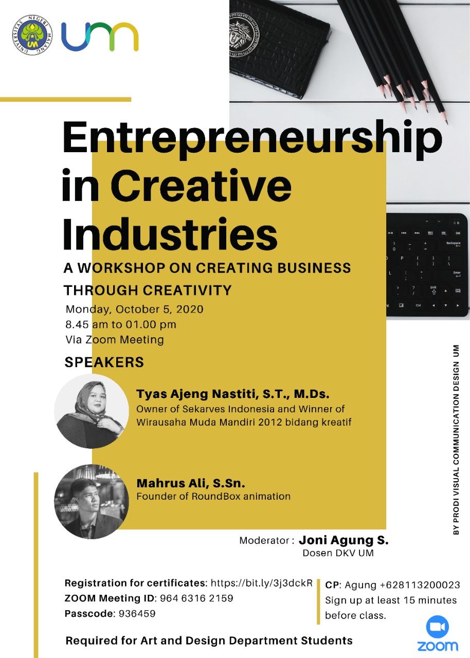 Webinar : Entrepreneurship in Creative Industries, A workshop on creating business through creativity