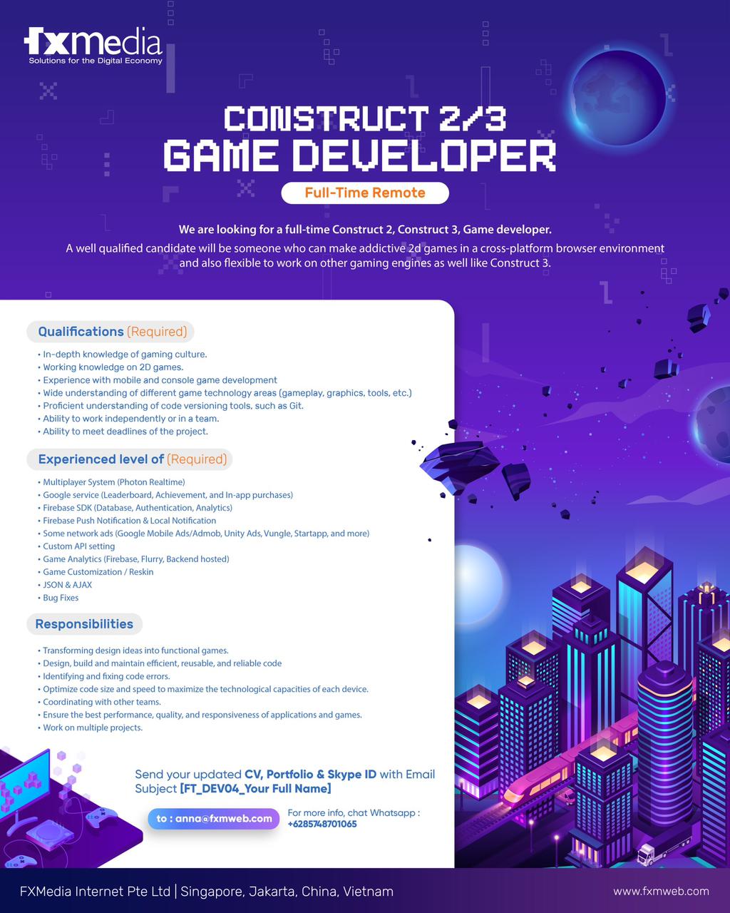 FXMedia Paid Internship Program – Construct 2/3 Game Developer