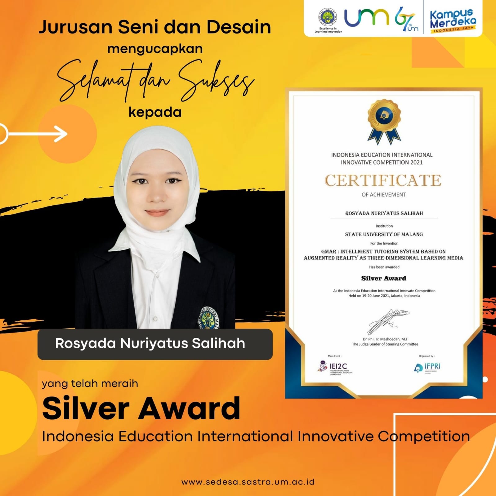 Mahasiswa JSD Meraih Silver Award pada Indonesia Education International Innovative Competition (IEI2C) 2021